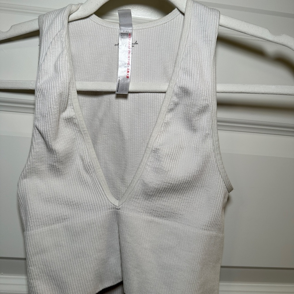 Urban Outfitters White Ribbed V-Neck Tank Top